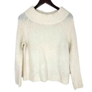 Anthropologie Moth Ivory Boucle Boatneck Sweater Medium Petite GUC Spongy Knit